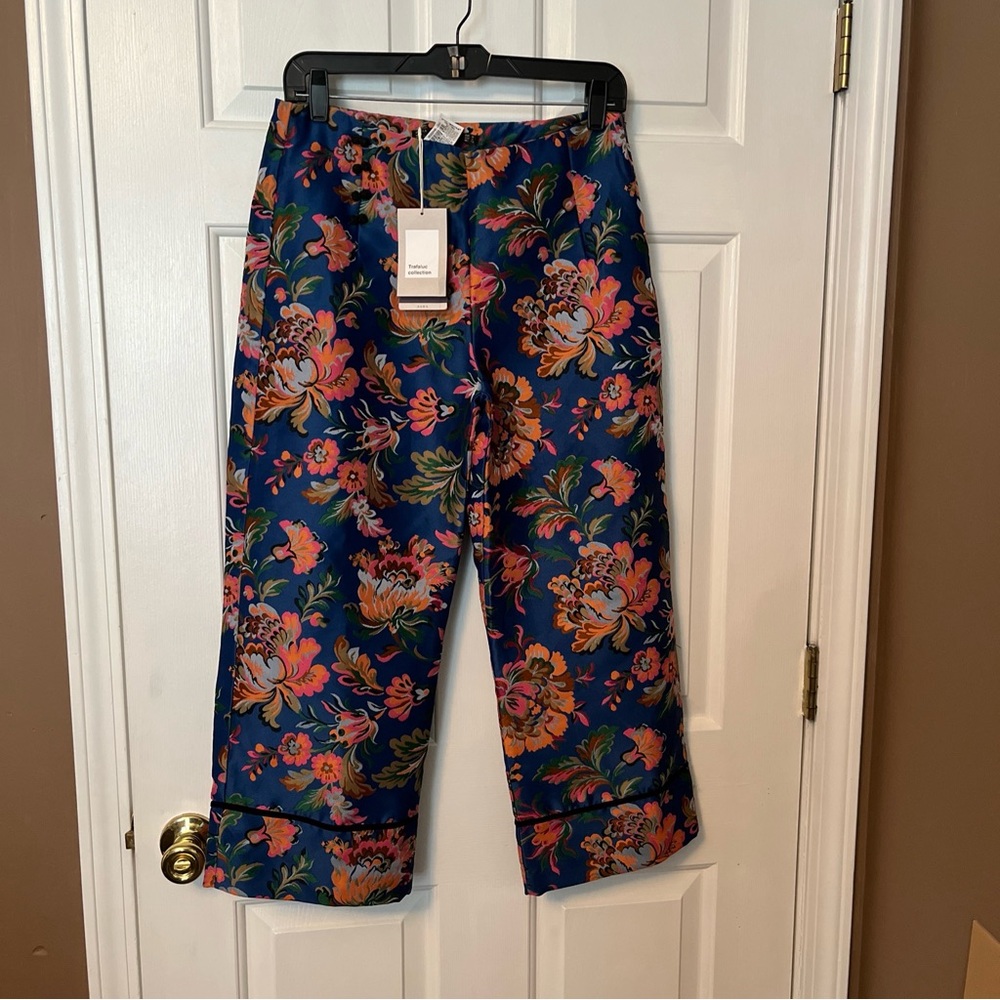 Zara Trafaluc Floral Wide Leg Pants  Pillazo Trousers Slacks Sz Med New Cropped